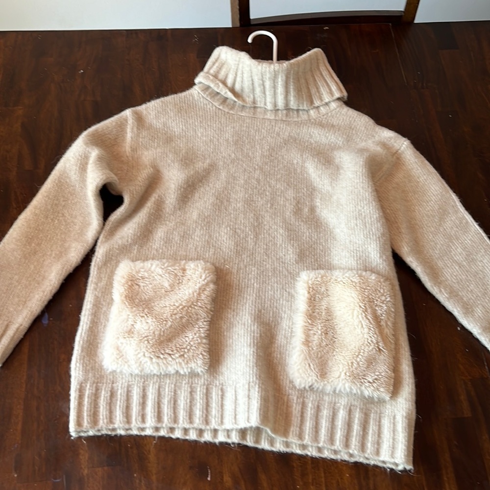 Magaschoni Cowl Turtle Neck Sweater w/ Sherpa Pockets